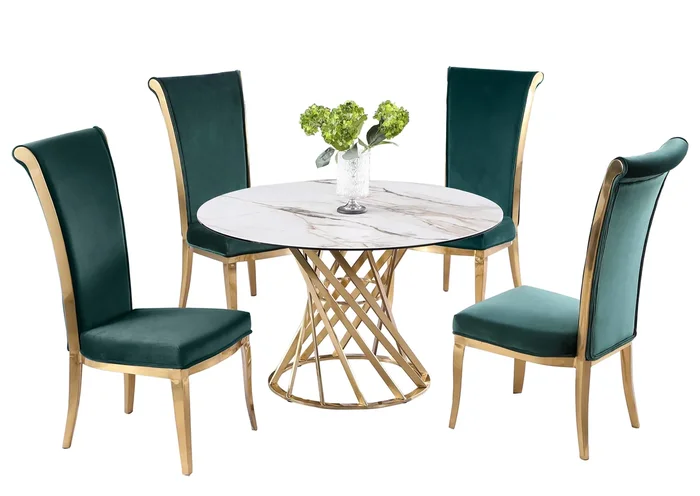 Dining Set w/ Sintered Stone Top, Golden Base & High Back Chairs