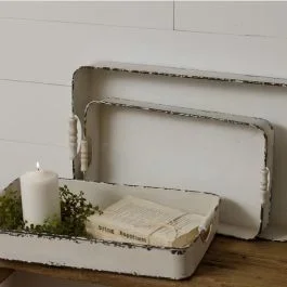 Distressed Classic Metal Tray Set of 3
