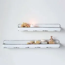 Distressed Enameled Tray Shelf Set of 2
