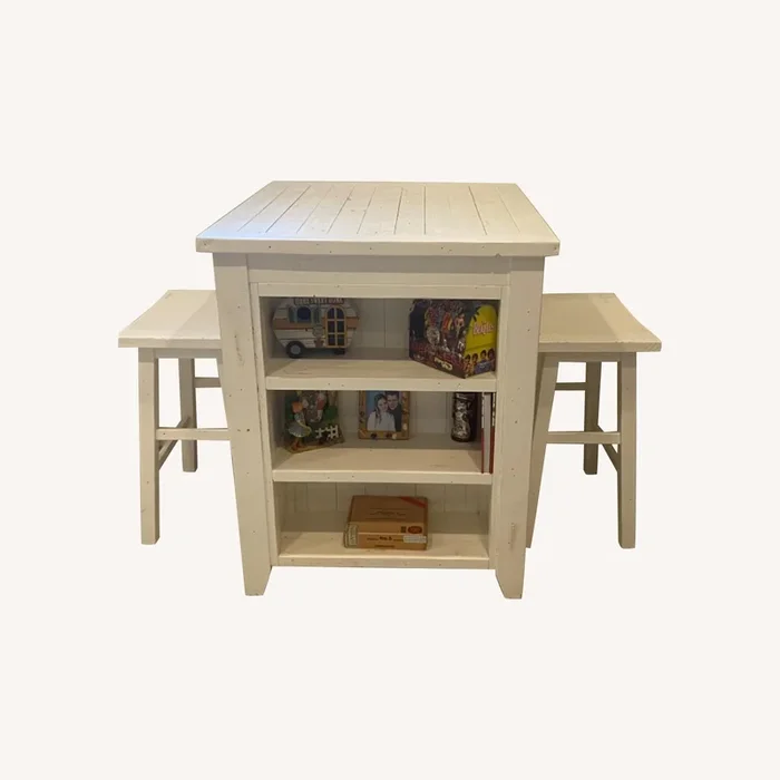Distressed Wood Table with Stools