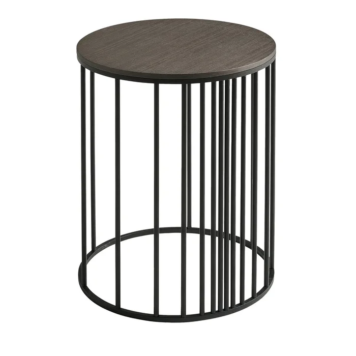 Doppler Matt Black Metal And Smokey Gray Wood Side Table
