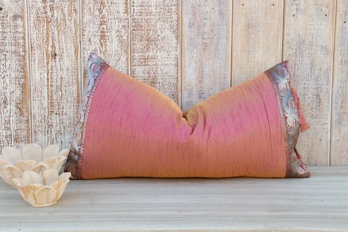 Dusty Rose Large Festive Indian Silk Queen Lumbar Pillow Cover