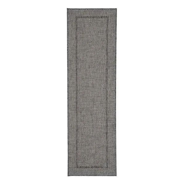 (E195) Crosby St. Santorini Grey & Natural Woven Indoor & Outdoor Runner, 2×7