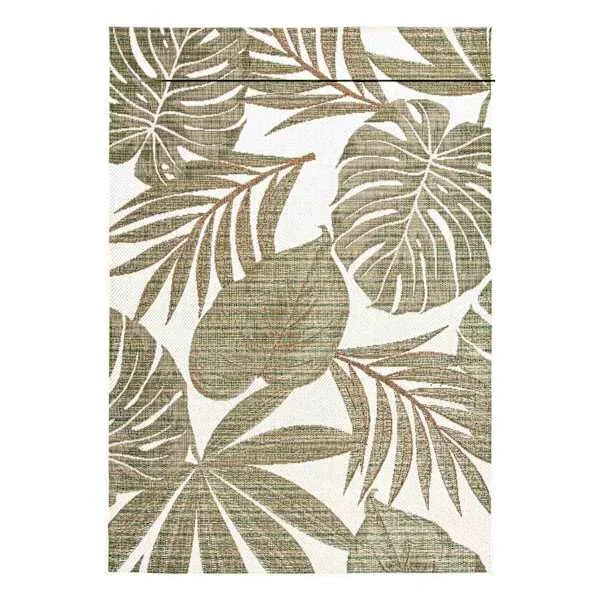 (E513) Found & Fable Santorini Cala Green Leaves Outdoor Area Rug, 5×7