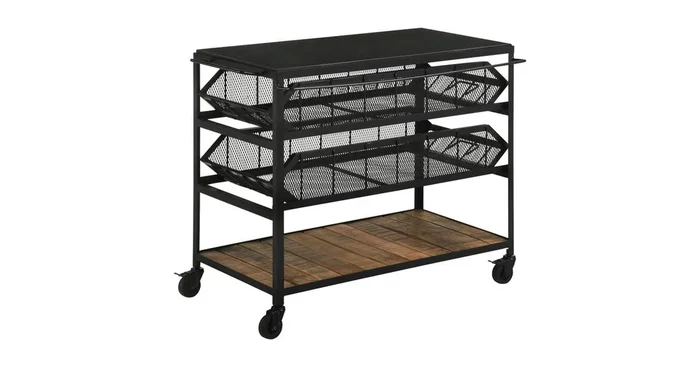 Evander Marble Top Kitchen Cart With Removable Shelves Black