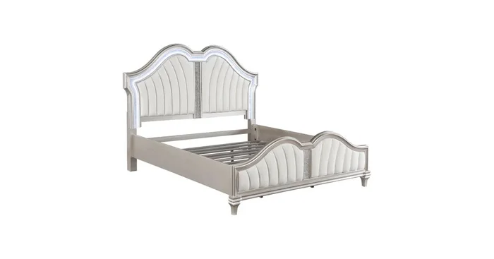 Evangeline Wood Queen LED Panel Bed Silver Oak