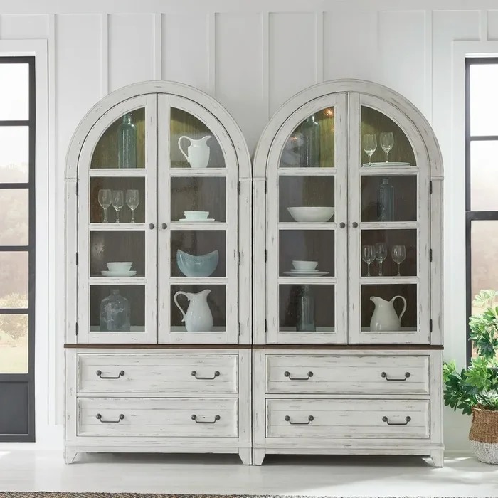 Farmhouse Bunching Curio Set with Seeded Glass Doors
