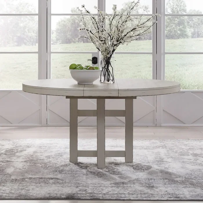 Farmhouse Round Pedestal Table Set with Removable Leaf