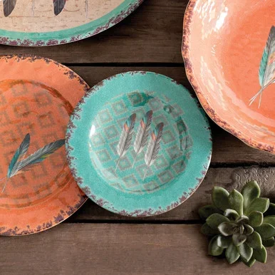 Feather Design Melamine Salad Plates – Set of 4