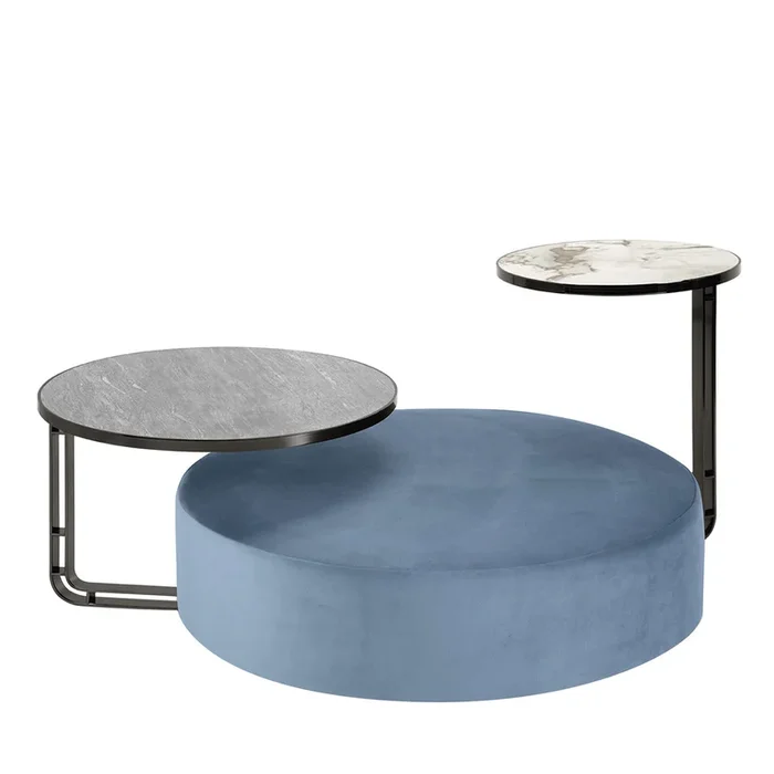Febe Set of Azure Pouf and 2 Small Tables
