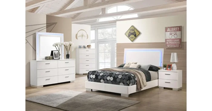 Felicity 5-piece Full Bedroom Set White High Gloss