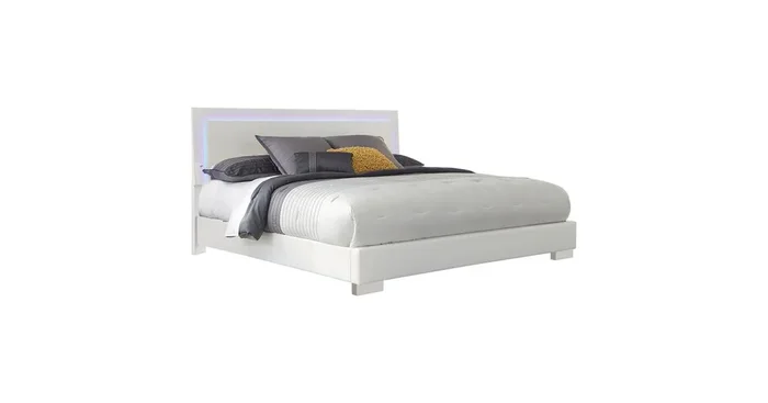 Felicity Wood Eastern King LED Panel Bed White High Gloss