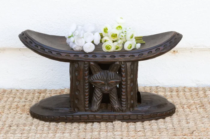Finely Carved African Feline Bamus Stool (Trade)