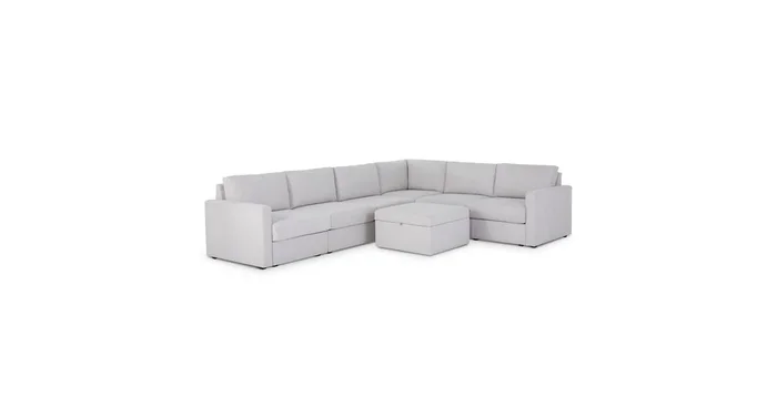 Flex Taupe 6-Seat Sectional with Standard Arm and Storage Ottoman