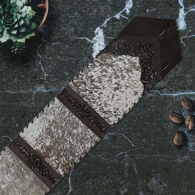 Fringed Tan Floral Embossed Leather Table Runner – 120 Inch