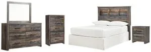 Full Bookcase Headboard With Mirrored Dresser, Chest and Nightstand