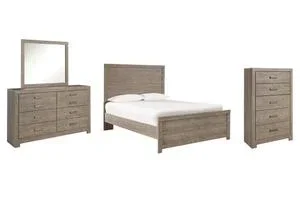 Full Panel Bed With Mirrored Dresser and Chest