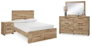 Full Panel Storage Bed With Mirrored Dresser and Nightstand