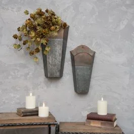 Galvanized Metal Vase Wall Pocket Set of 2