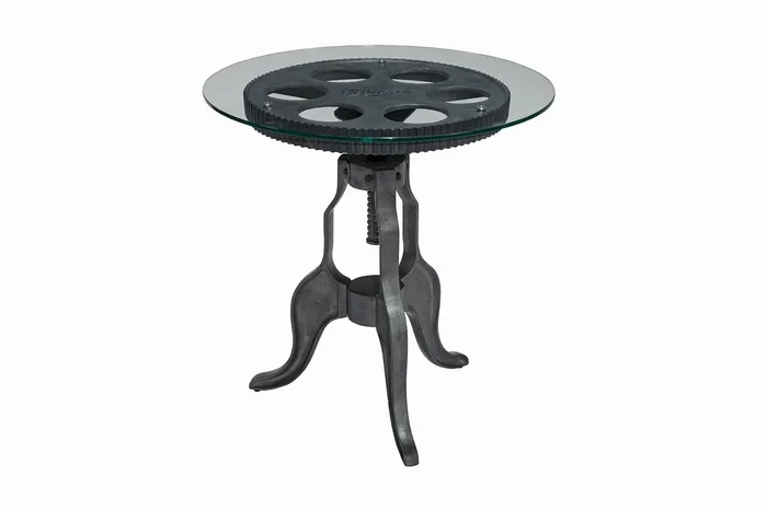 Gear End Table with Glass Top