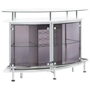 Gideon Curved Glass Top Home Bar Cabinet White High Gloss