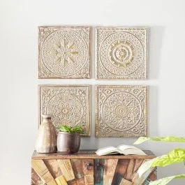 Gold Finish Iron Plaque Set of 4