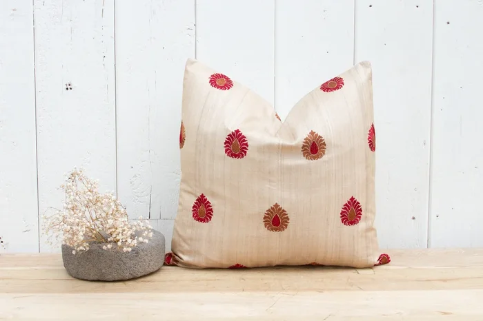Gold Paisley Silk Pillow