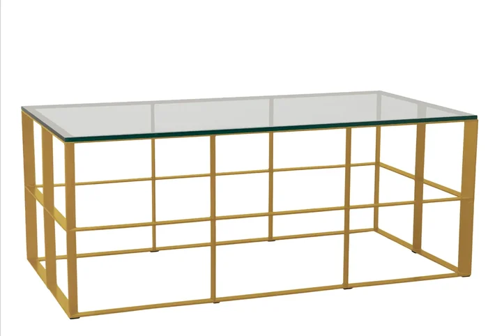 Gold Rectangle Milo Coffee Table – Glass Top