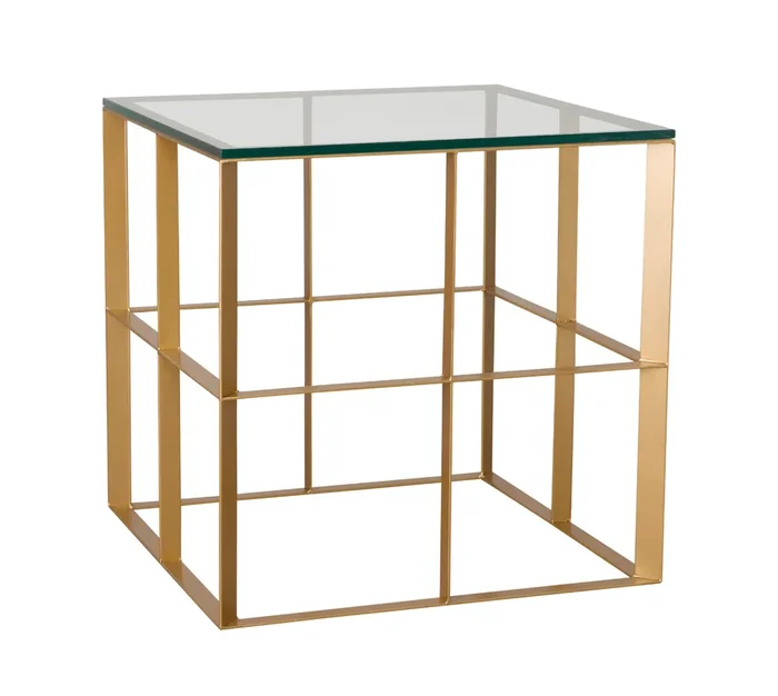 Gold Square Milo End Table – Glass Top