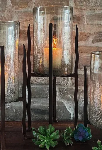 Granulated Clear Glass Cylinder on Tower Base – Large
