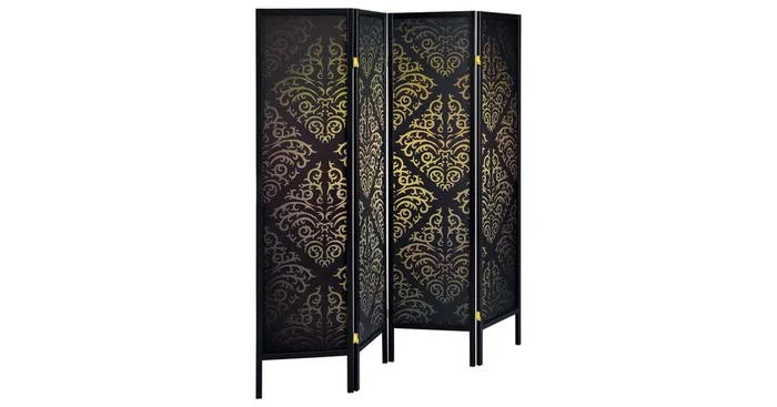 Haidera 4-panel Room Divider Folding Screen Black Damask