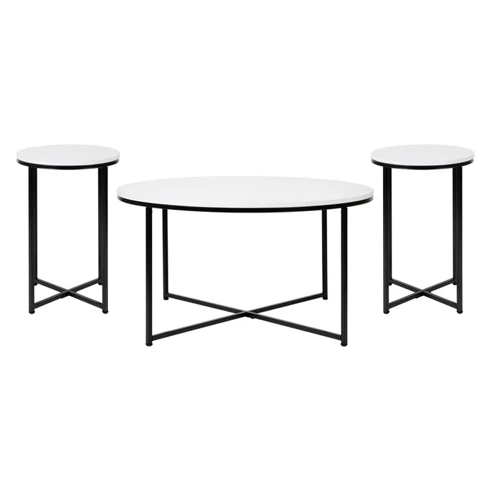 Hampstead Collection Coffee and End Table Set – Laminate Top with Crisscross Frame, 3 Piece Occasional Table Set