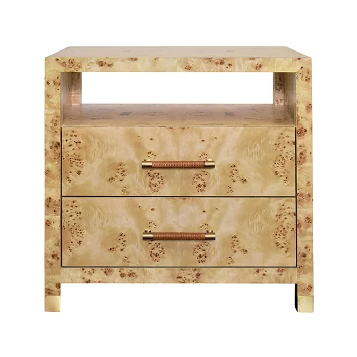 Hancock Side Table with Rattan Wrapped Handles in Burl Wood