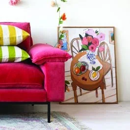 Hand Painted Flowers On Table Canvas Wall Art