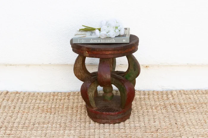 Handcarved Semi-Abstract Painted African Stool
