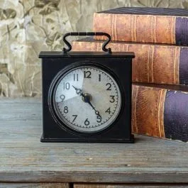 Handled Metal Case Tabletop Clock