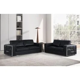 Hanover Black Italian Leather Sofa