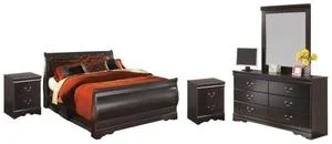 Huey Vineyard Full Sleigh Bed With Mirrored Dresser and 2 Nightstands