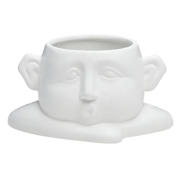 Indoor White Sleepy Man Ceramic Pot, Medium