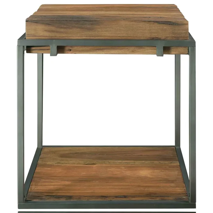 Industrial Square Side Table with Reclaimed Wood Top