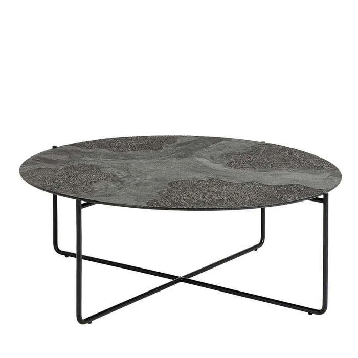 Isola Large Round Coffee Table With Dark Brown Decorated Resin Top
