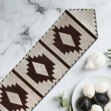 Ivory Step Pattern Cowhide Table Runner – 96 Inch