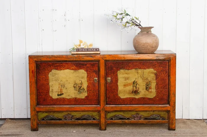 Jasper Orange Painted Mongolian Sideboard (Trade)