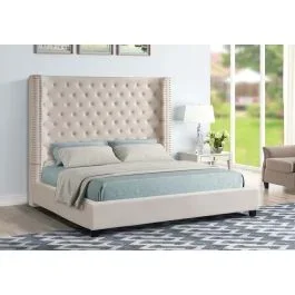 Jerell Beige Velvet Bed Tall Headboard