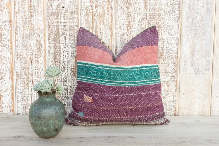 JuhI Vintage Square Boho Kantha Pillow Cover