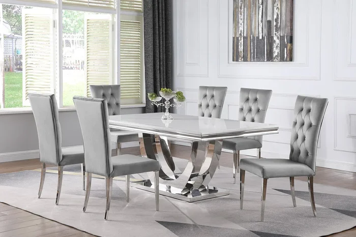 Kerwin 7-Piece Rectangular Dining Table Set Grey and Chrome