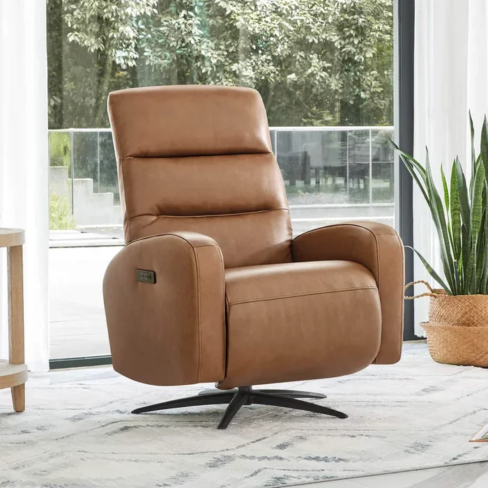 Landon Genuine Leather Power Swivel Recliner with Power Headrest