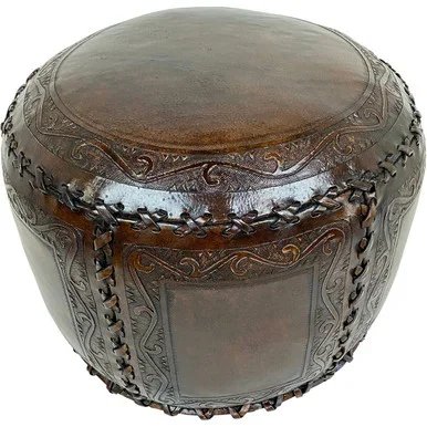 Large Round Classic Stitch Ottoman – Antique Brown