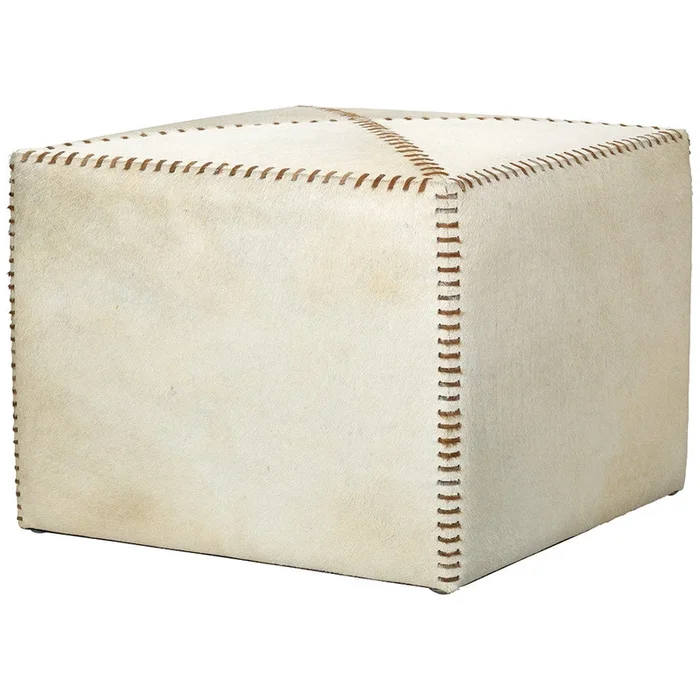 Large Rustic Ottoman – White Hide