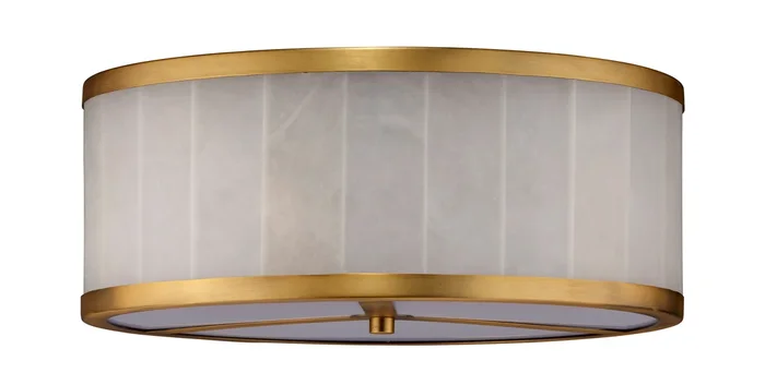 Large Upsala Alabaster Flush Mount Ceiling Light – White Alabaster & Antique Brass w/ Acrylic Diffuser